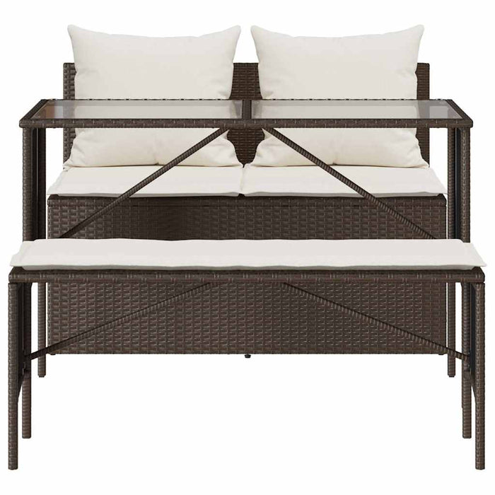 Set mobilier de grădină cu perne, 3 piese, maro, poliratan - WALTI WALTI