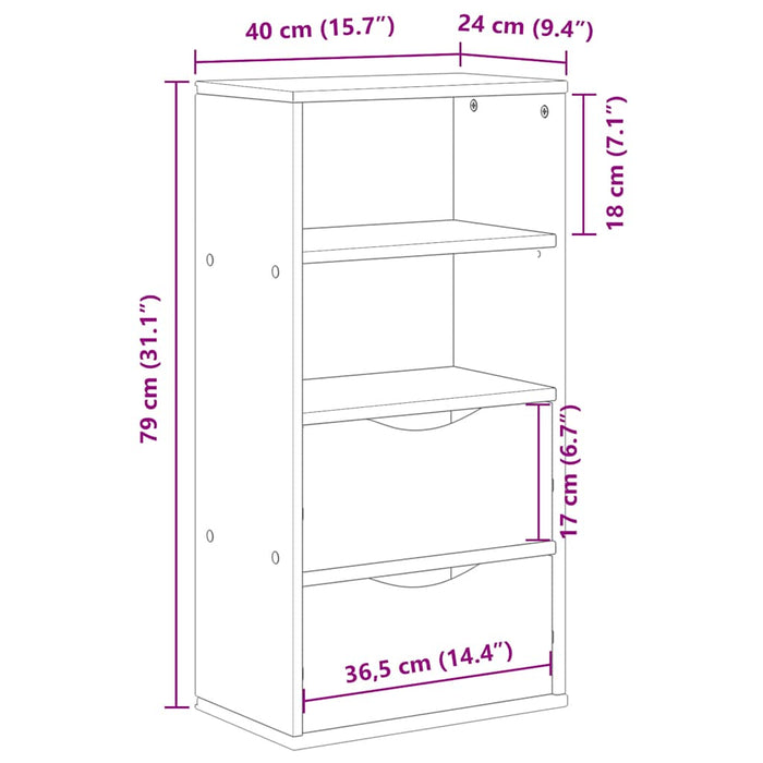 Dulap lateral cu sertare ODDA alb 40x24x79 cm lemn masiv de pin WALTI