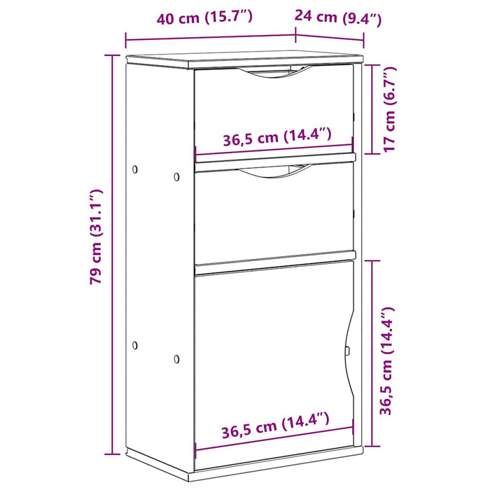 Dulap lateral cu sertare ODDA alb 40x24x79 cm lemn masiv de pin WALTI