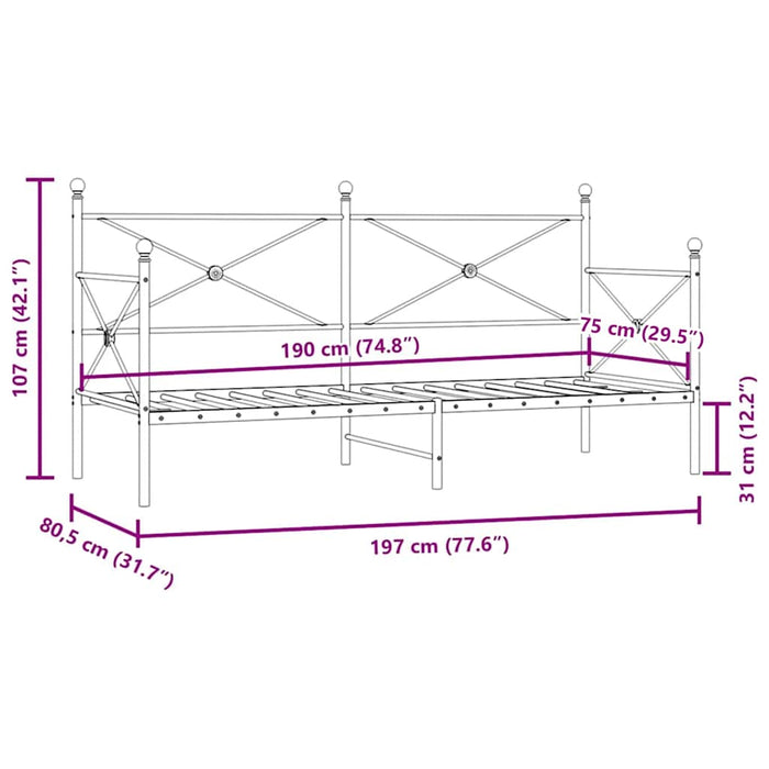 Pat de zi fără saltea Negru 75x190 cm Oțel - WALTI WALTI