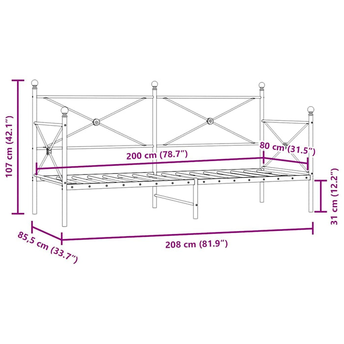 Pat de zi fără saltea Negru 80x200 cm Oțel - WALTI WALTI