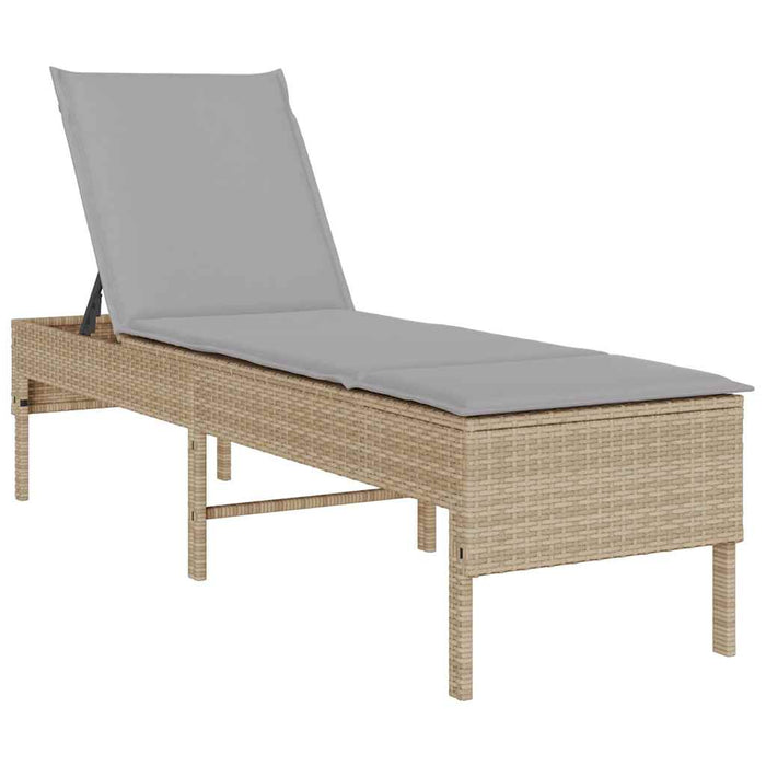 Șezlong cu pernă bej 55x200x44 cm, poliratan WALTI