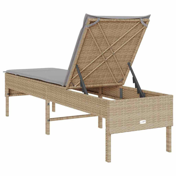 Șezlong cu pernă bej 55x200x44 cm, poliratan WALTI