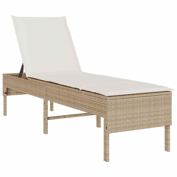 Șezlong cu pernă bej 55x200x44 cm, poliratan WALTI