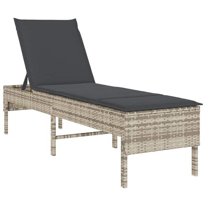 Șezlong cu pernă gri deschis 55x200x44 cm, poliratan WALTI