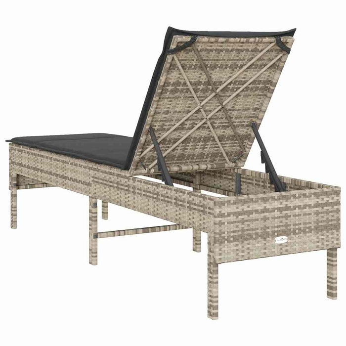 Șezlong cu pernă gri deschis 55x200x44 cm, poliratan WALTI