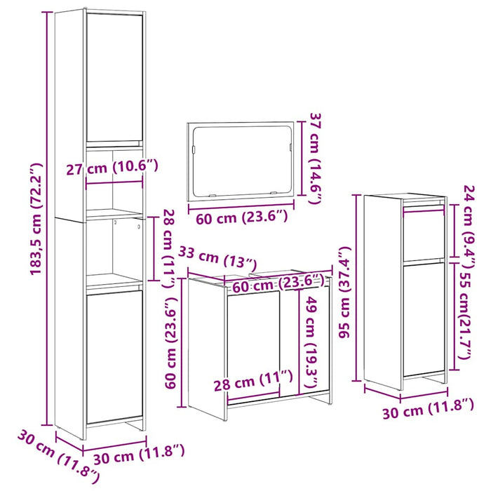 Set mobilier de baie, 4 piese, gri beton, lemn compozit - WALTI WALTI