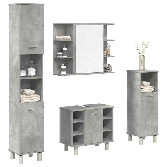 Set mobilier de baie, 4 piese, gri beton, lemn compozit WALTI