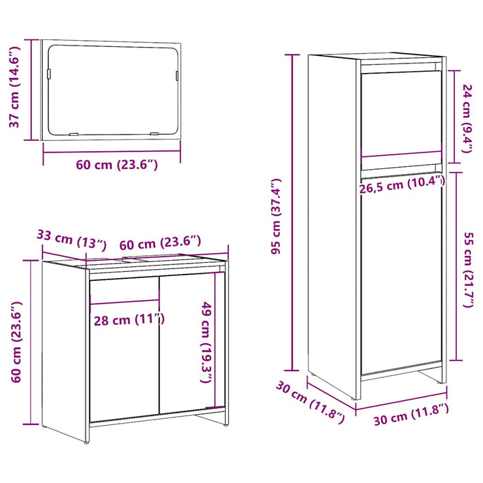 Set mobilier de baie, 3 piese, gri beton, lemn compozit WALTI