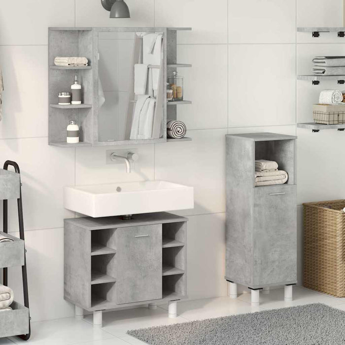Set mobilier de baie, 3 piese, gri beton, lemn compozit - WALTI WALTI