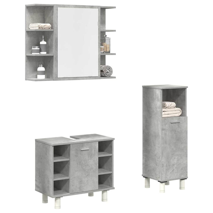Set mobilier de baie, 3 piese, gri beton, lemn compozit - WALTI WALTI