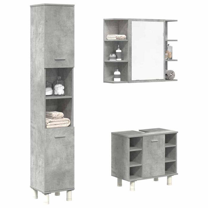 Set mobilier de baie, 3 piese, gri beton, lemn compozit - WALTI WALTI