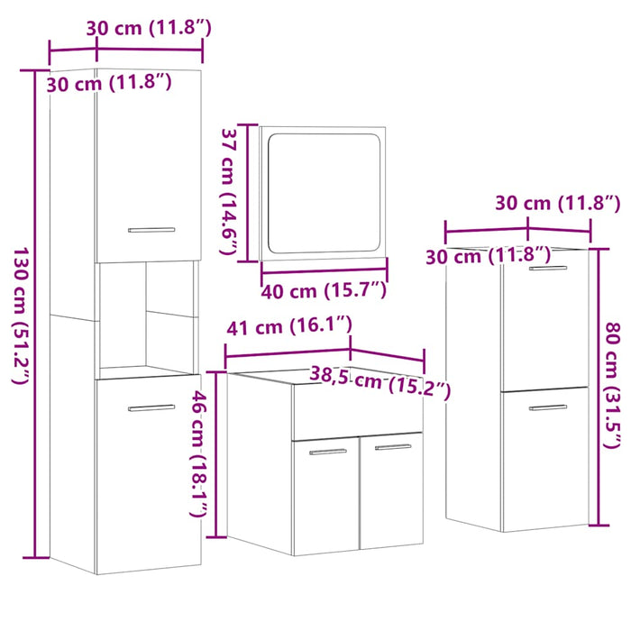 Set mobilier de baie, 4 piese, gri beton, lemn compozit WALTI