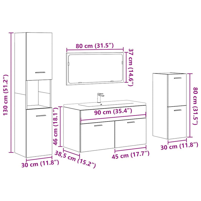 Set mobilier de baie, 4 piese, gri beton, lemn compozit WALTI