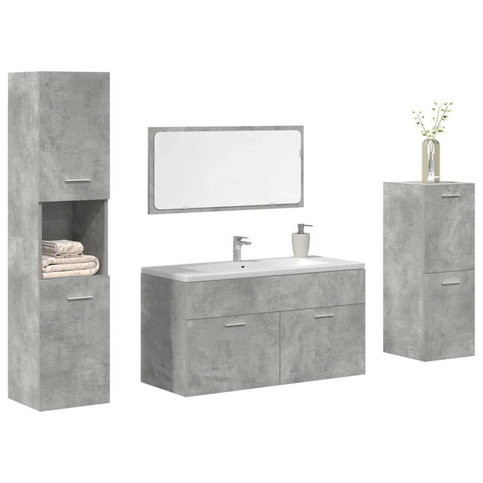 Set mobilier de baie, 4 piese, gri beton, lemn compozit WALTI