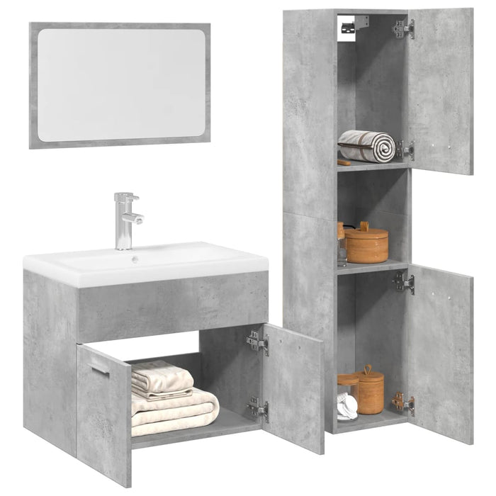 Set mobilier de baie, 3 piese, gri beton, lemn compozit - WALTI WALTI
