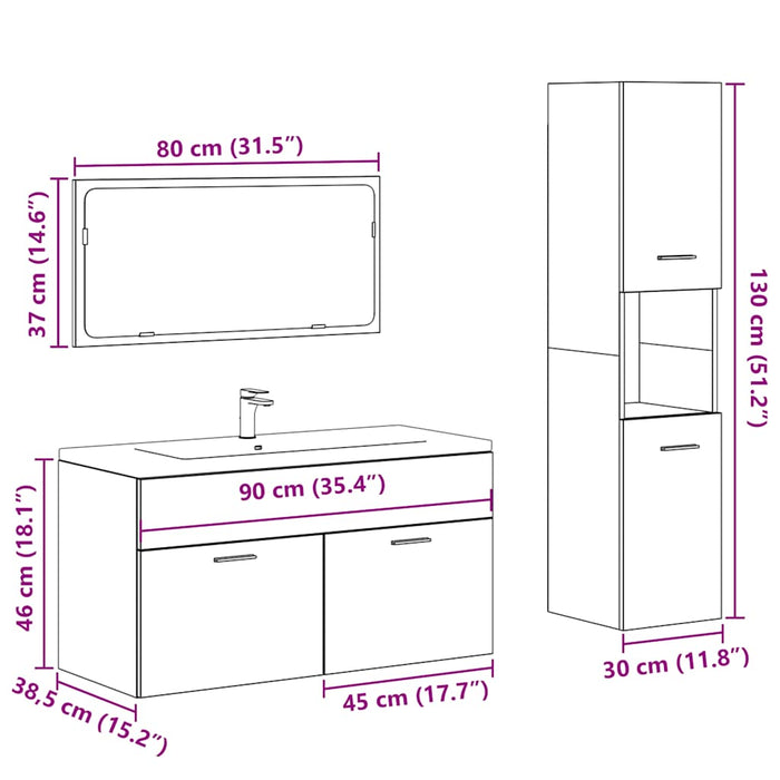 Set mobilier de baie, 3 piese, gri beton, lemn compozit WALTI