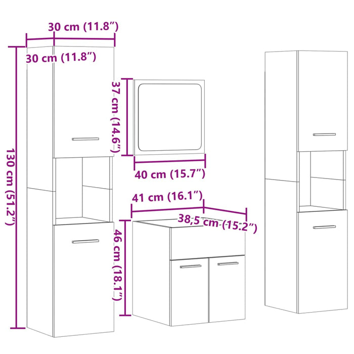 Set mobilier de baie, 4 piese, gri beton, lemn compozit WALTI