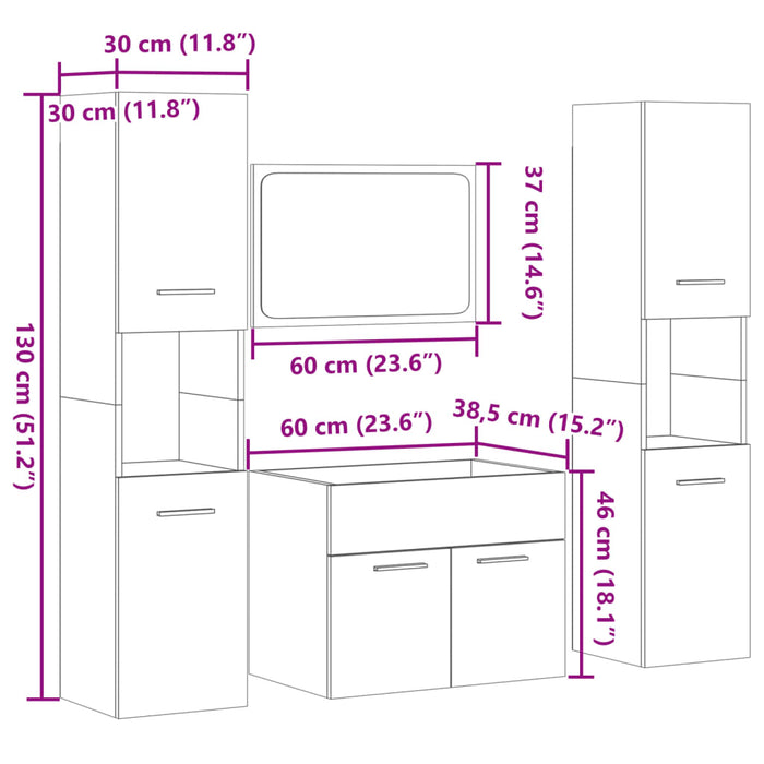 Set mobilier de baie, 4 piese, gri beton, lemn compozit WALTI