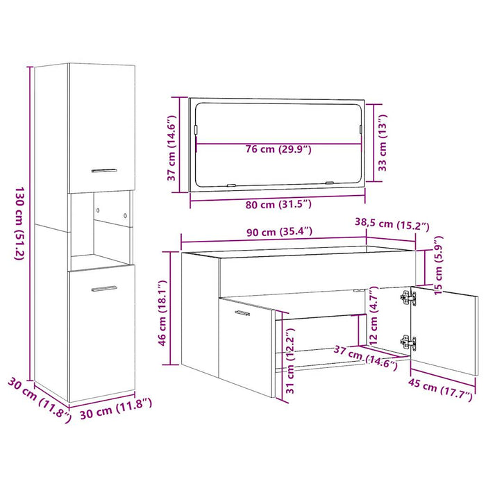 Set mobilier de baie, 4 piese, gri beton, lemn compozit WALTI