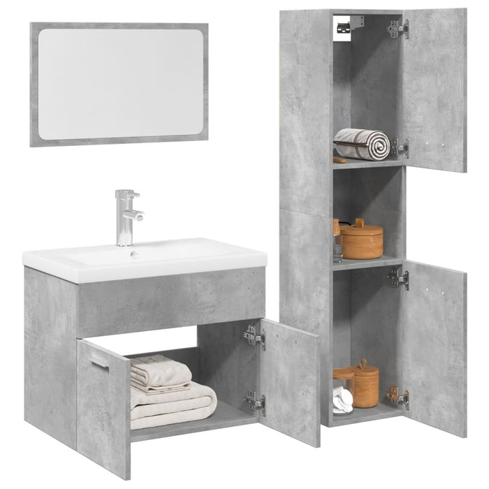 Set mobilier de baie, 4 piese, gri beton, lemn compozit WALTI