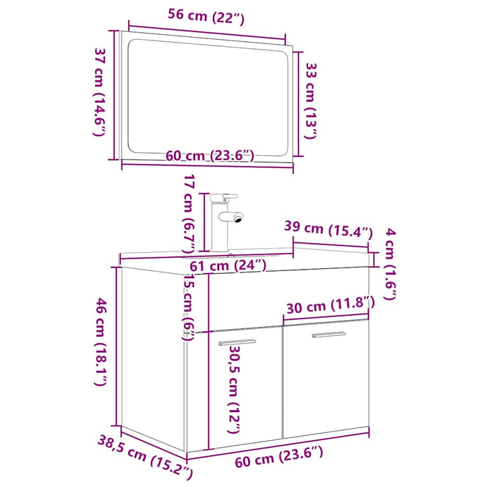 Set mobilier de baie, 3 piese, gri beton, lemn compozit WALTI