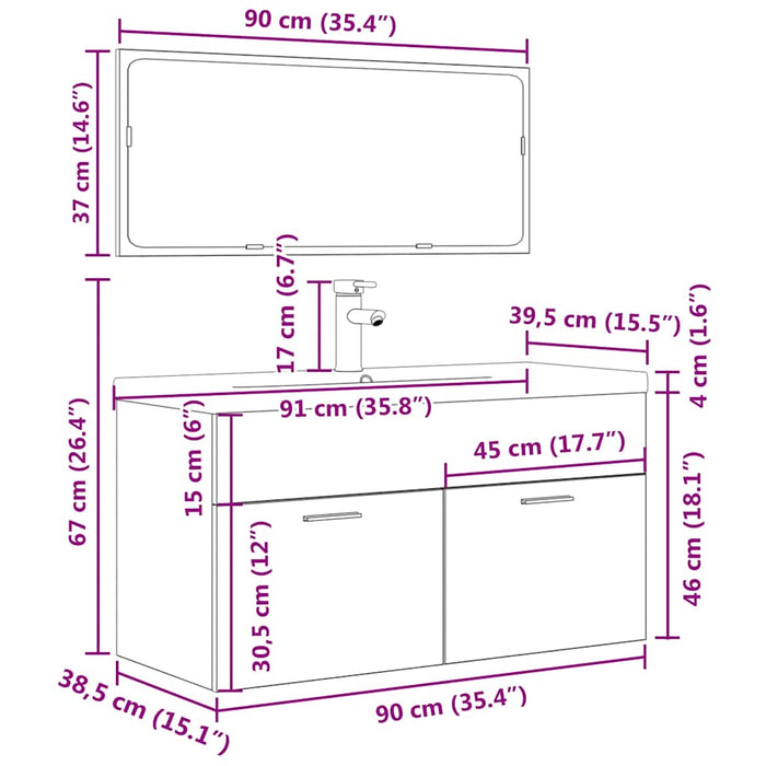 Set mobilier de baie, 3 piese, gri beton, lemn compozit - WALTI WALTI