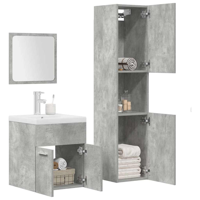 Set mobilier de baie, 4 piese, gri beton, lemn compozit - WALTI WALTI
