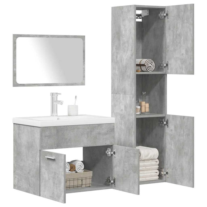 Set mobilier de baie, 4 piese, gri beton, lemn compozit WALTI