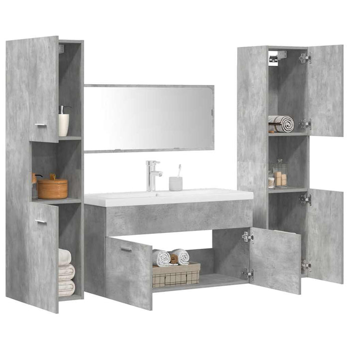 Set mobilier de baie, 5 piese, gri beton, lemn prelucrat - WALTI WALTI