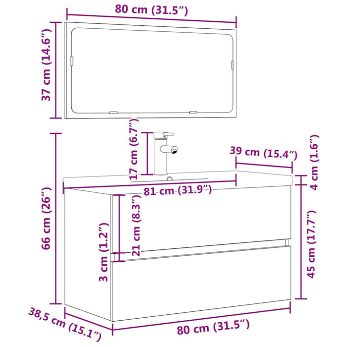 Set mobilier de baie, 3 piese, gri beton, lemn compozit WALTI