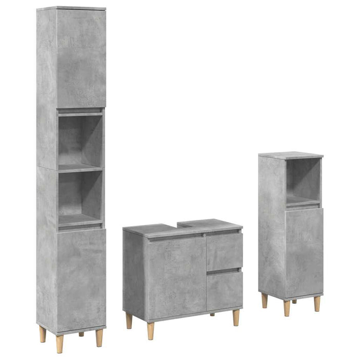 Set mobilier de baie, 3 piese, gri beton, lemn compozit WALTI