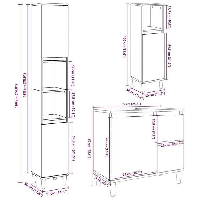 Set mobilier de baie, 3 piese, gri beton, lemn compozit WALTI