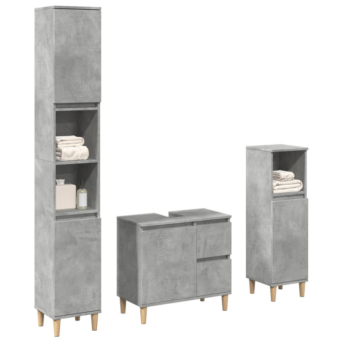 Set mobilier de baie, 3 piese, gri beton, lemn compozit WALTI