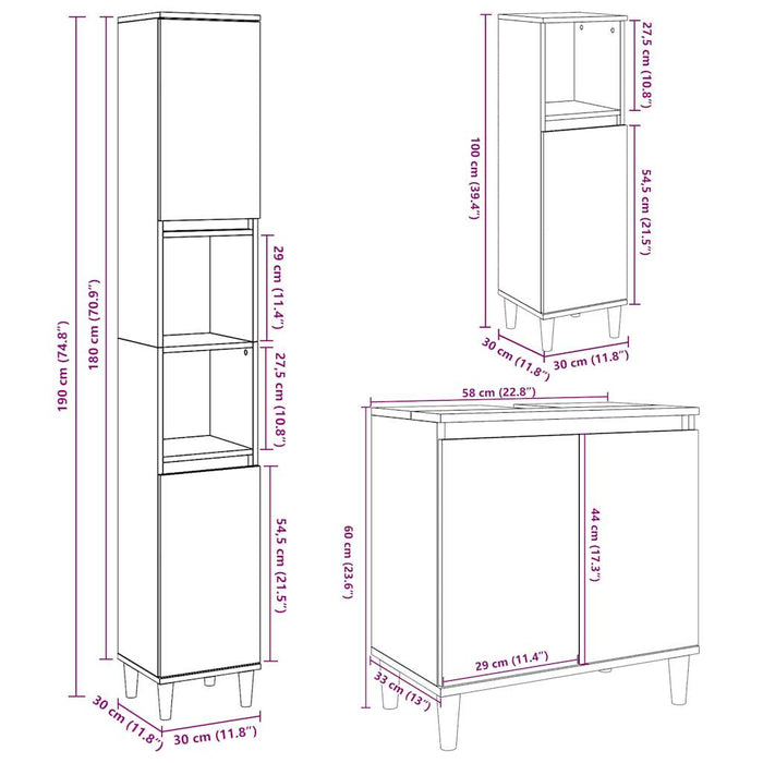 Set mobilier de baie, 3 piese, gri beton, lemn compozit WALTI