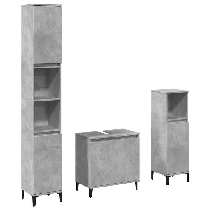 Set mobilier de baie, 3 piese, gri beton, lemn compozit - WALTI WALTI