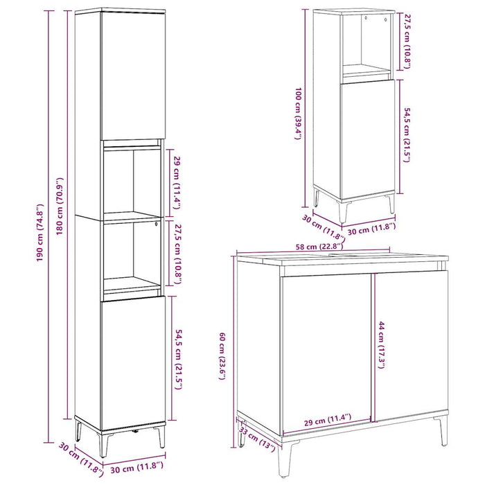 Set mobilier de baie, 3 piese, gri beton, lemn compozit - WALTI WALTI