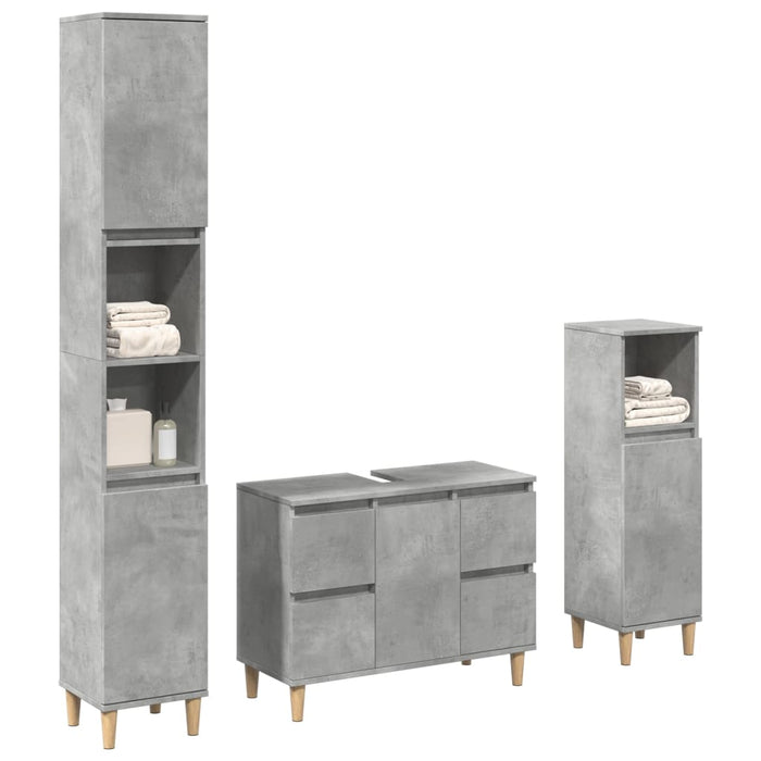 Set mobilier de baie, 3 piese, gri beton, lemn compozit WALTI