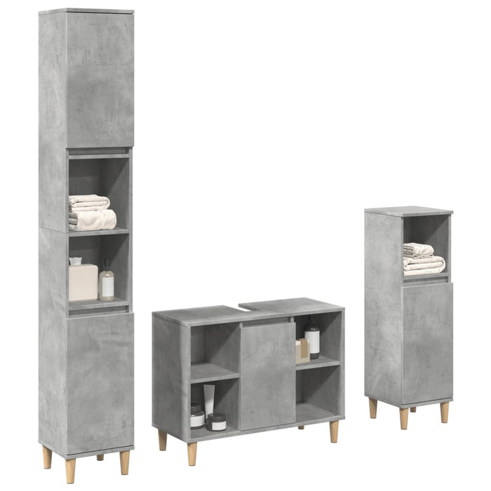 Set mobilier de baie, 3 piese, gri beton, lemn compozit WALTI