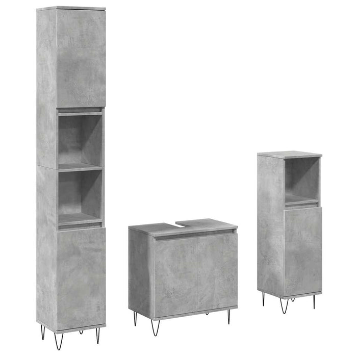 Set mobilier de baie, 3 piese, gri beton, lemn compozit WALTI