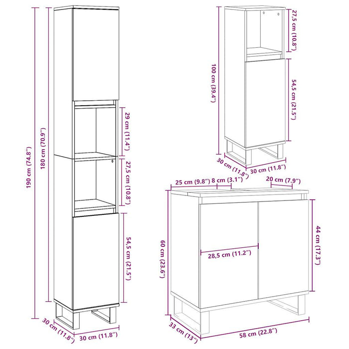 Set mobilier de baie, 3 piese, gri beton, lemn compozit WALTI