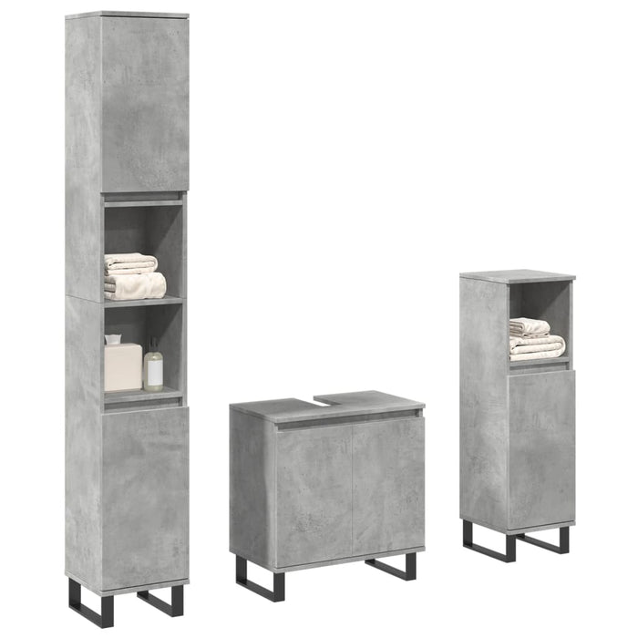 Set mobilier de baie, 3 piese, gri beton, lemn compozit WALTI