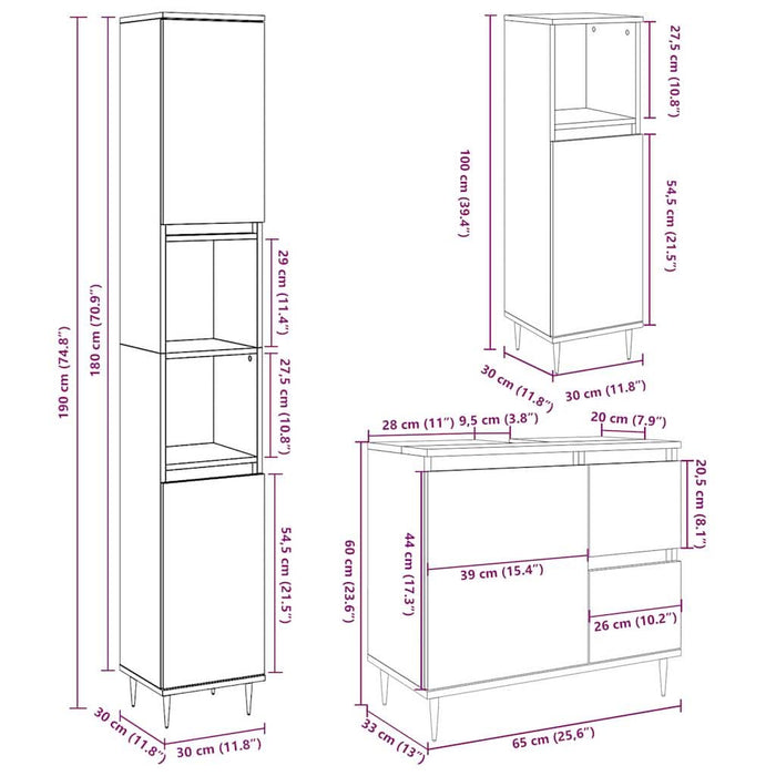 Set mobilier de baie, 3 piese, gri beton, lemn compozit - WALTI WALTI