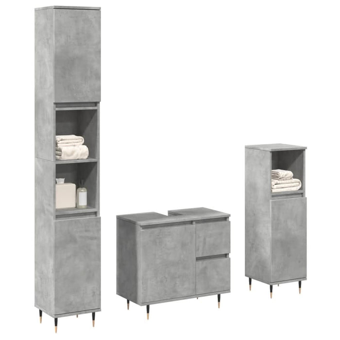 Set mobilier de baie, 3 piese, gri beton, lemn compozit - WALTI WALTI