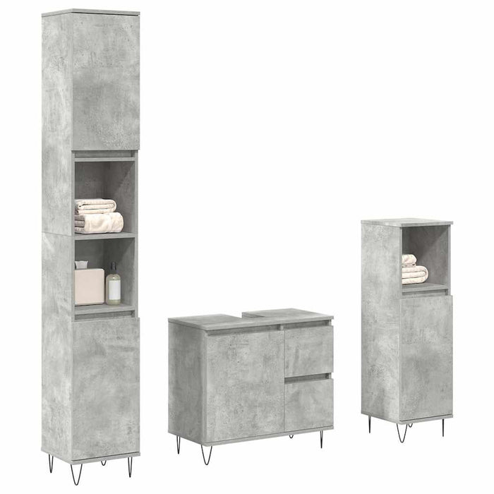 Set mobilier de baie, 3 piese, gri beton, lemn compozit WALTI