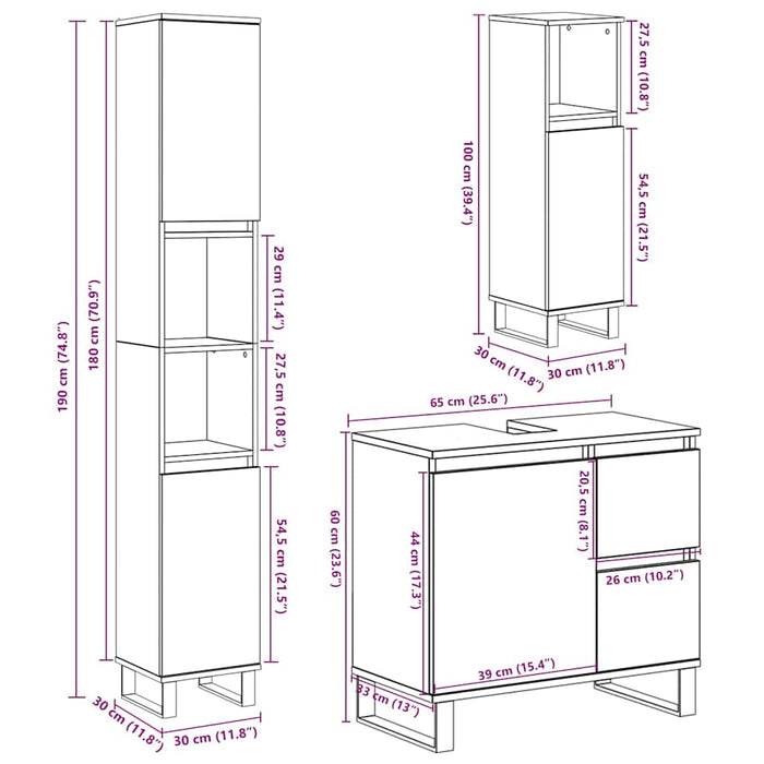 Set mobilier de baie, 3 piese, gri beton, lemn compozit WALTI