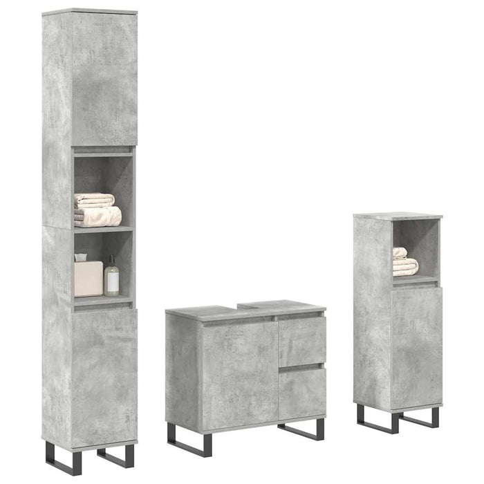 Set mobilier de baie, 3 piese, gri beton, lemn compozit WALTI