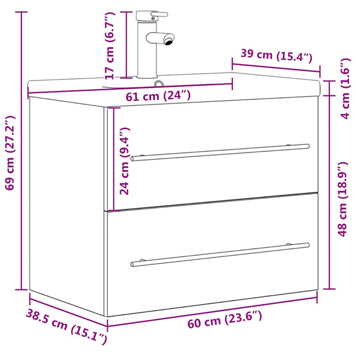 Set mobilier de baie, 2 piese, stejar sonoma, lemn prelucrat WALTI