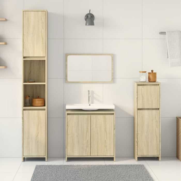 Set mobilier de baie, 4 piese, stejar sonoma, lemn prelucrat - WALTI WALTI
