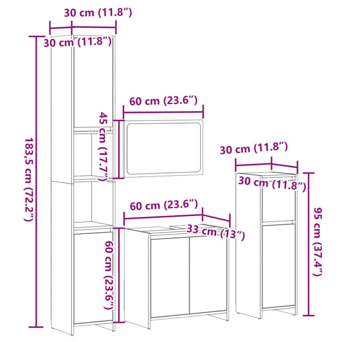Set mobilier de baie, 4 piese, stejar sonoma, lemn prelucrat - WALTI WALTI